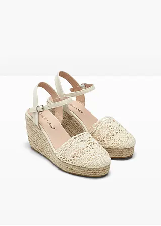 Bonprix Sommerlicher Keilpumps In Spitzenoptik - Beige - Damen