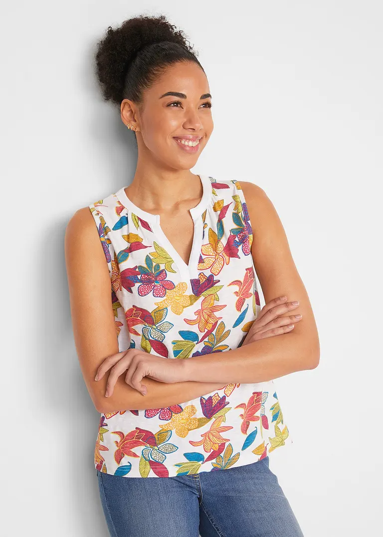 Bonprix Sommerliches Baumwoll-Top Mit Henley-Ausschnitt In A-Linie Geschnitten