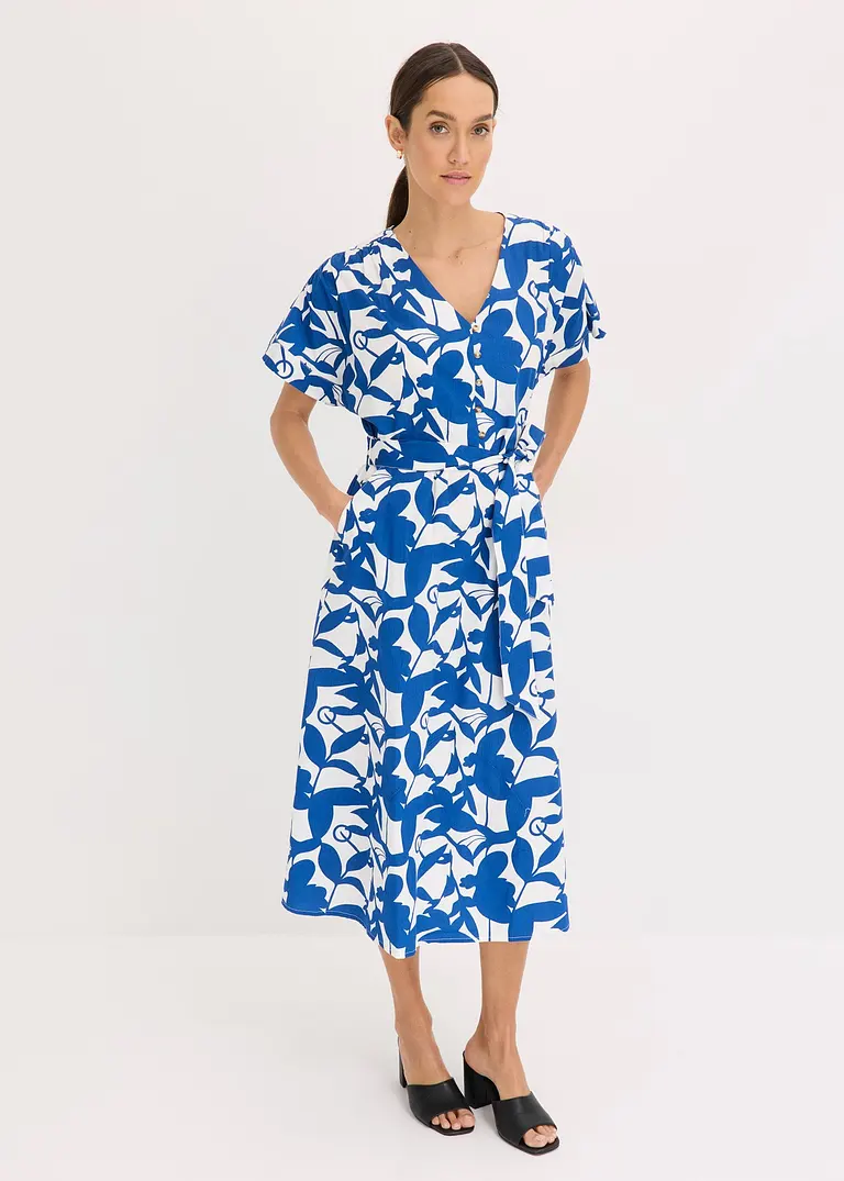 Bonprix Sommerliches Bedrucktes Kleid Mit Knopfleiste - Blau