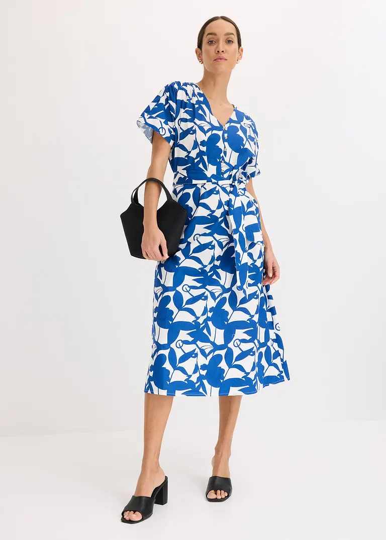 Bonprix Sommerliches Bedrucktes Kleid Mit Knopfleiste - Blau