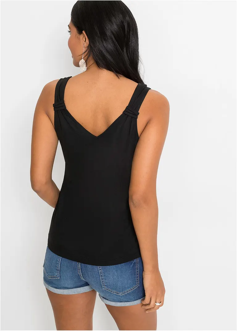 Bonprix Sommerliches Jersey-Top Mit Trendigem Detail Am Träger. - Schwarz