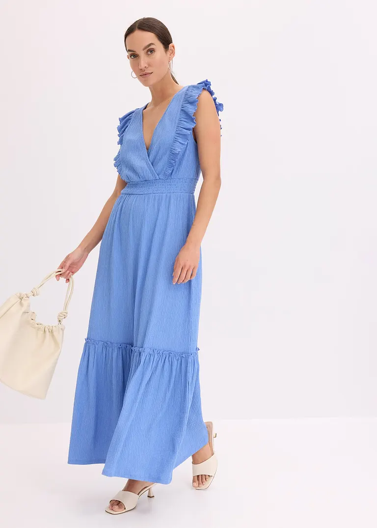 Bonprix Sommerliches Kleid Mit Volants - Blau Petite - Damen