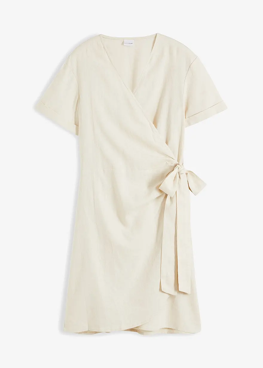 bonprix sommerliches Leinen-Kleid mit Bindeband an der Seite - beige