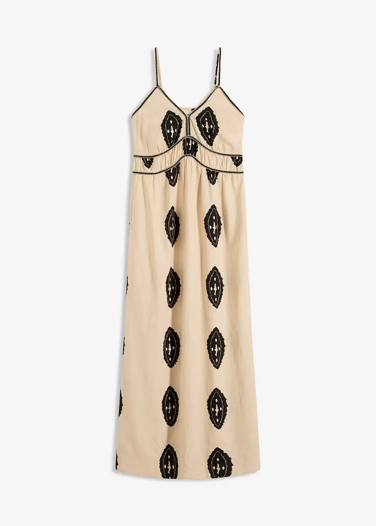 bonprix sommerliches Leinen-Maxikleid mit modischem Print - beige - Damen