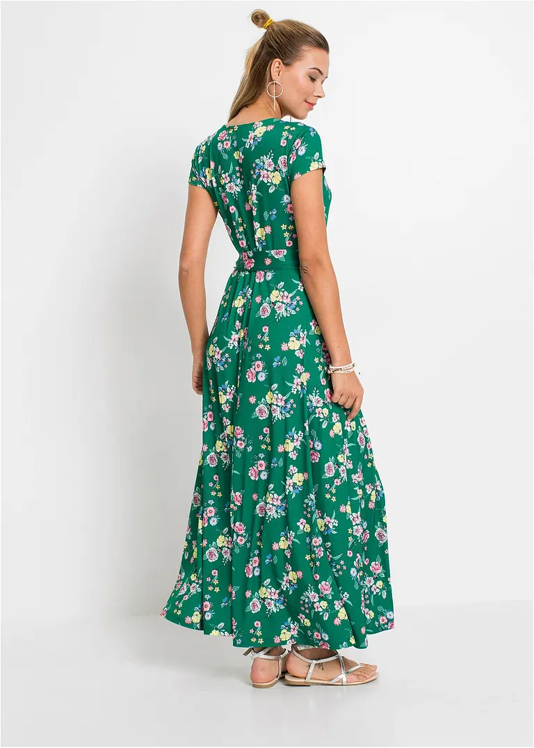 Bonprix Sommerliches Maxi-Shirtkleid In Wickeloptik - Grün Petite