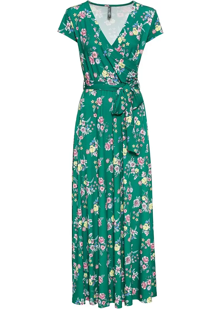bonprix Sommerliches Maxi-Shirtkleid in Wickeloptik - grün petite