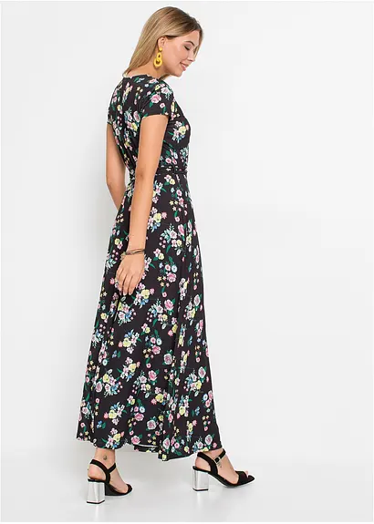 Bonprix Sommerliches Maxi-Shirtkleid In Wickeloptik - Schwarz Petite