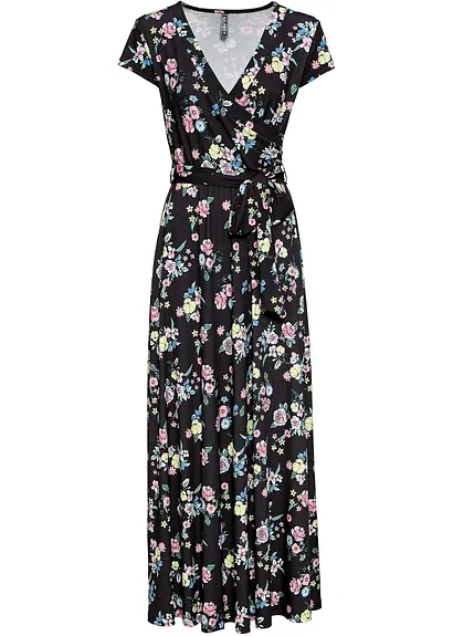 bonprix Sommerliches Maxi-Shirtkleid in Wickeloptik - schwarz petite