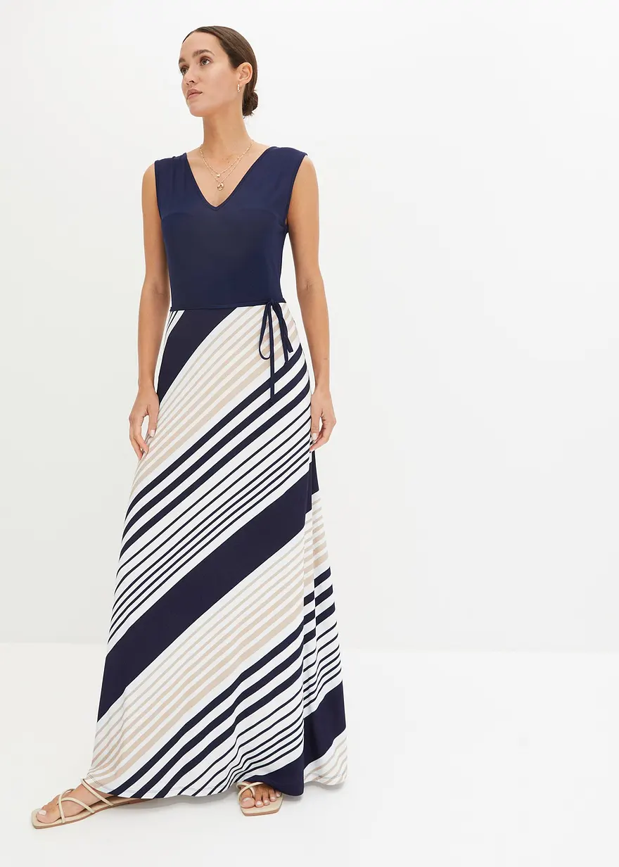 Bonprix Sommerliches Maxikleid Mit Bedrucktem Rock - Blau Regular