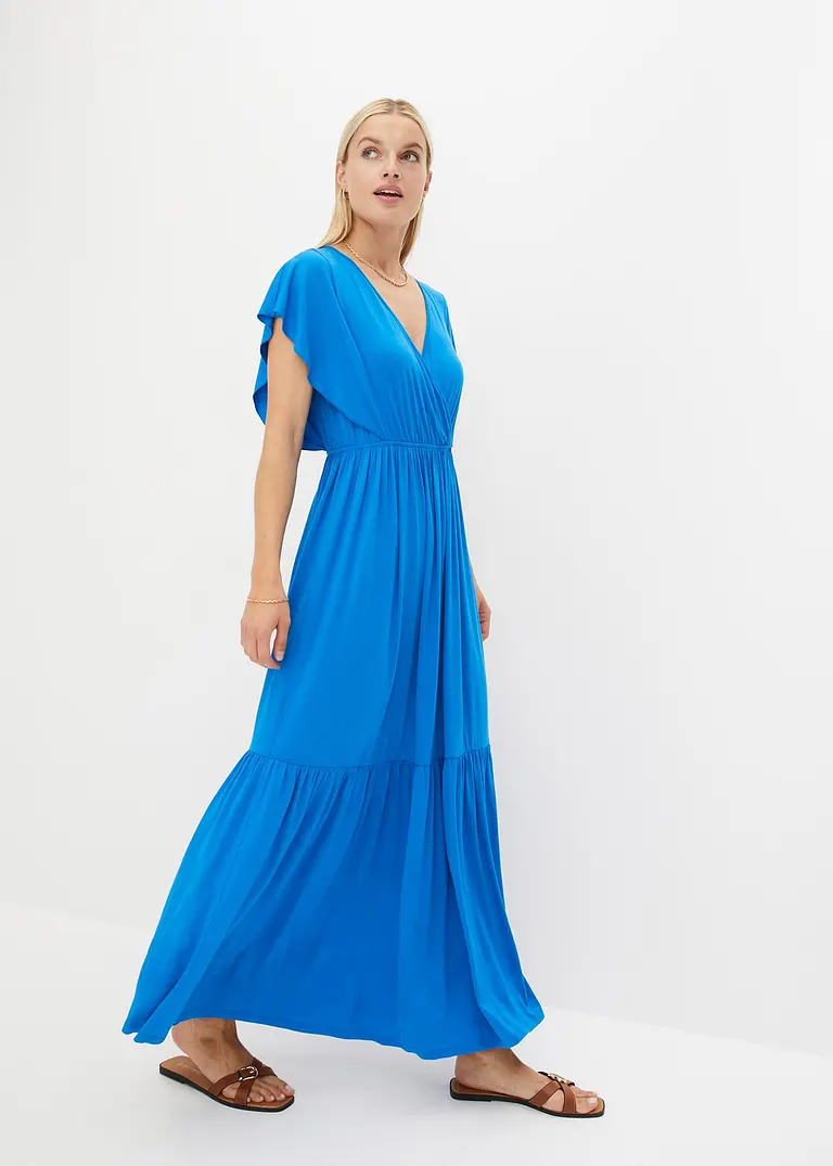 Bonprix Sommerliches Maxikleid Mit Flügelärmeln - Blau - Damen