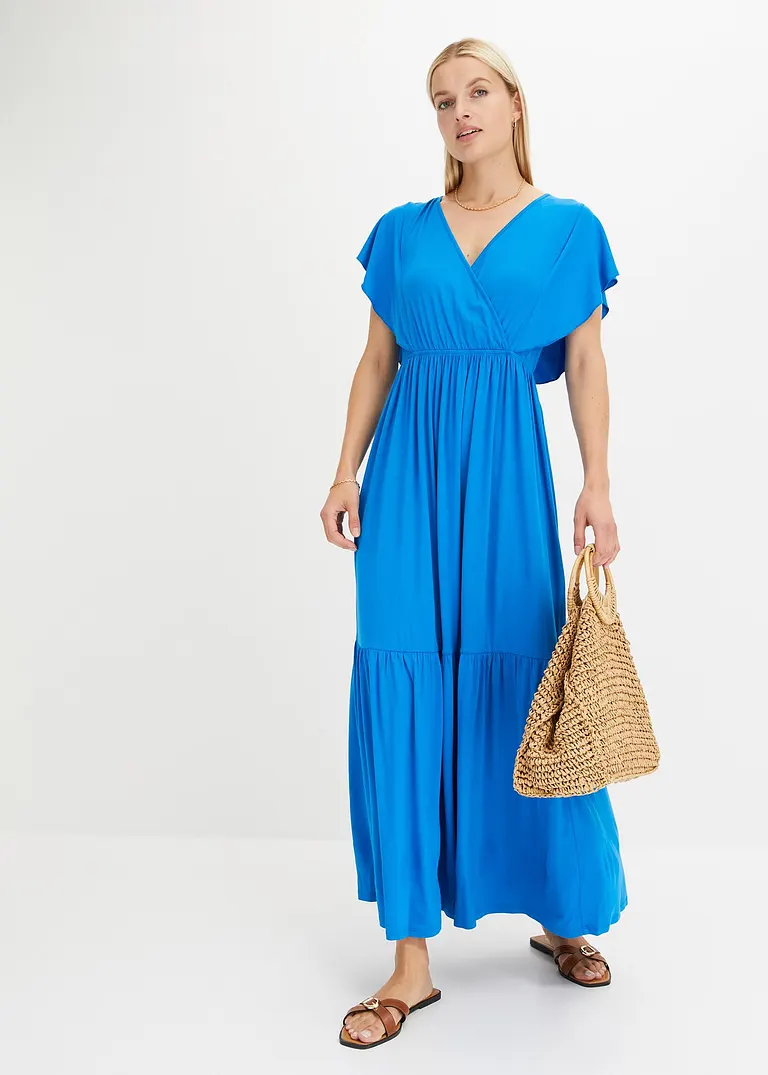 Bonprix Sommerliches Maxikleid Mit Flügelärmeln - Blau - Damen