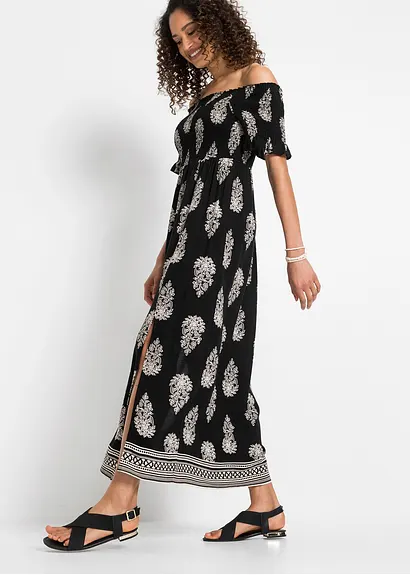 Bonprix Sommerliches Maxikleid Mit Schlitz - Schwarz - Damen