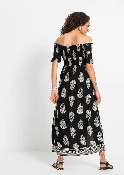 Bonprix Sommerliches Maxikleid Mit Schlitz - Schwarz - Damen