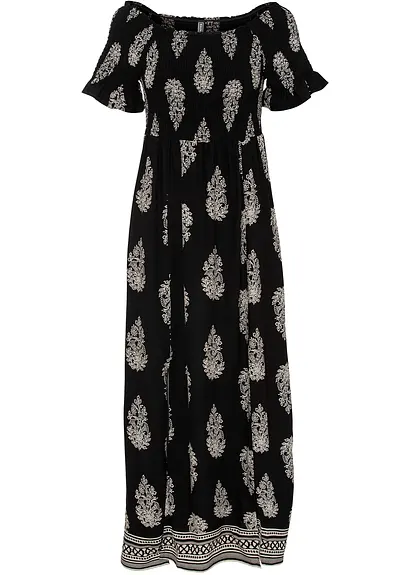 bonprix Sommerliches Maxikleid mit Schlitz - schwarz - Damen