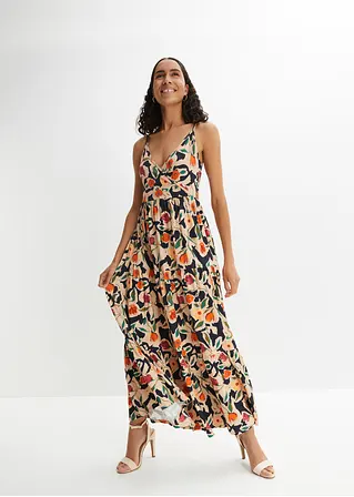 Bonprix Sommerliches Maxikleid Mit Tollem Druck Und Tiefem V-Ausschnitt Vorne Und Hinten
