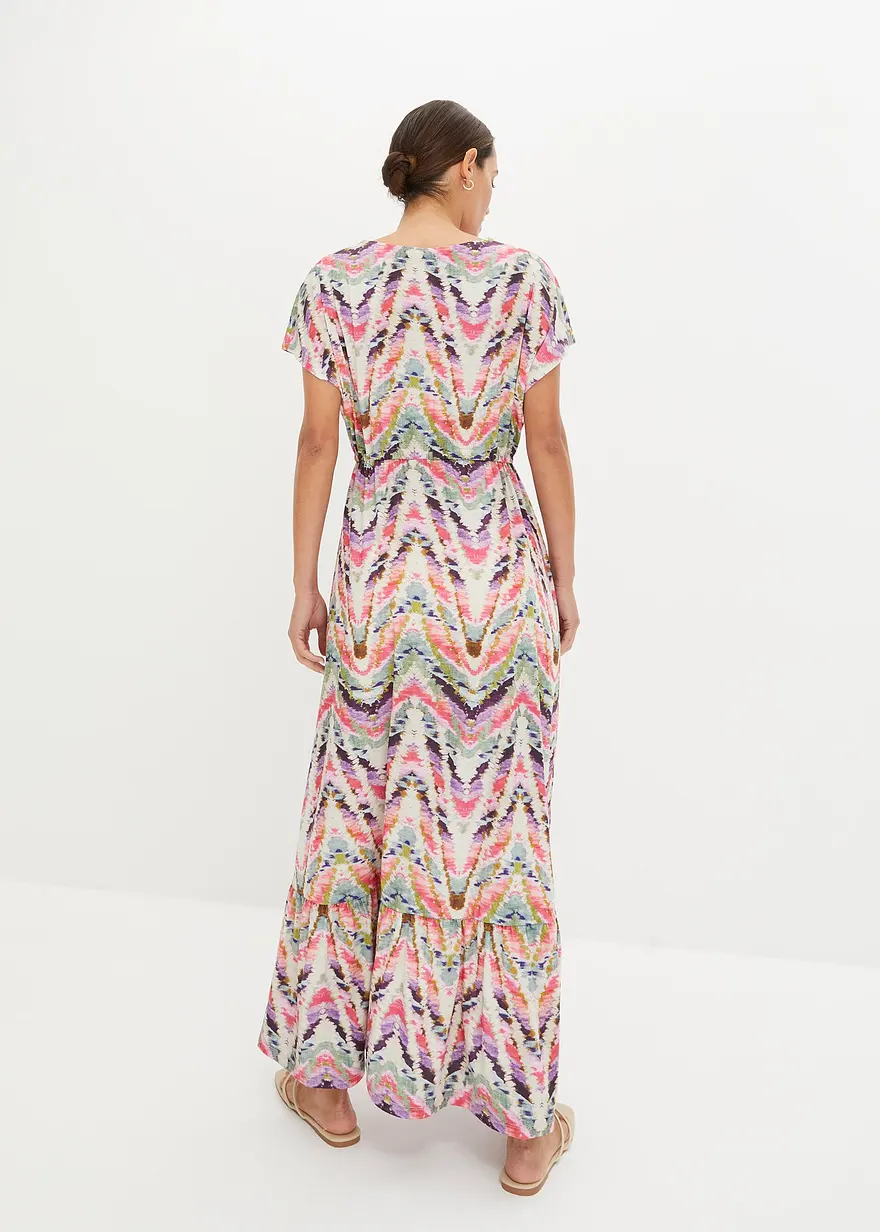 Bonprix Sommerliches Maxikleid Mit V-Ausschnitt Vorne - Beige
