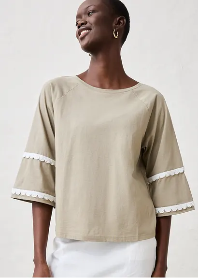 Bonprix Sommerliches Premium Shirt Aus Baumwolle Und Seiden - Grün
