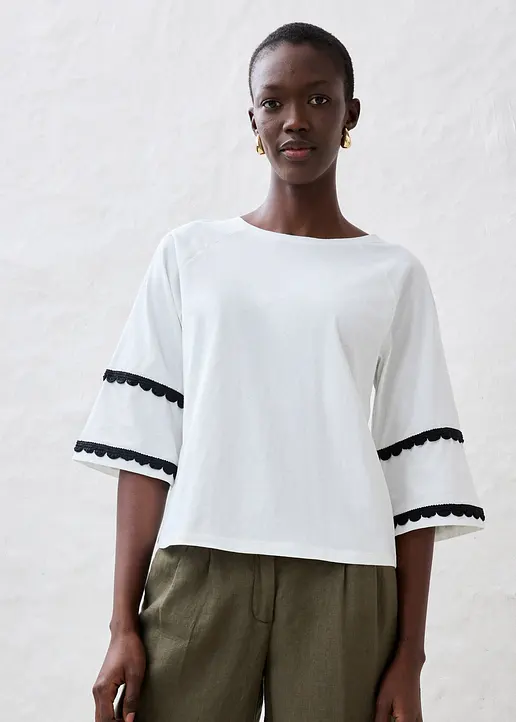 Bonprix Sommerliches Premium Shirt Aus Baumwolle Und Seiden - Weiß