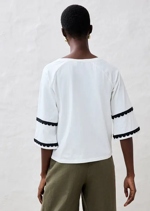 Bonprix Sommerliches Premium Shirt Aus Baumwolle Und Seiden - Weiß