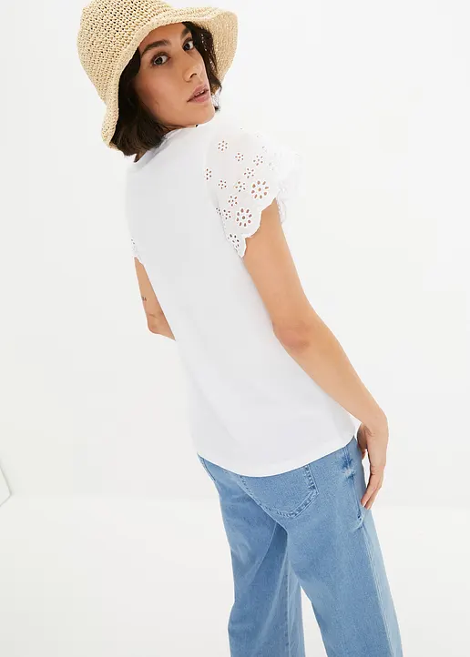 Bonprix Sommerliches Shirt Mit Lochstickerei - Weiß - Damen