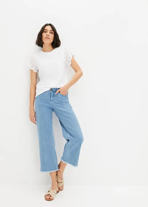 Bonprix Sommerliches Shirt Mit Lochstickerei - Weiß - Damen