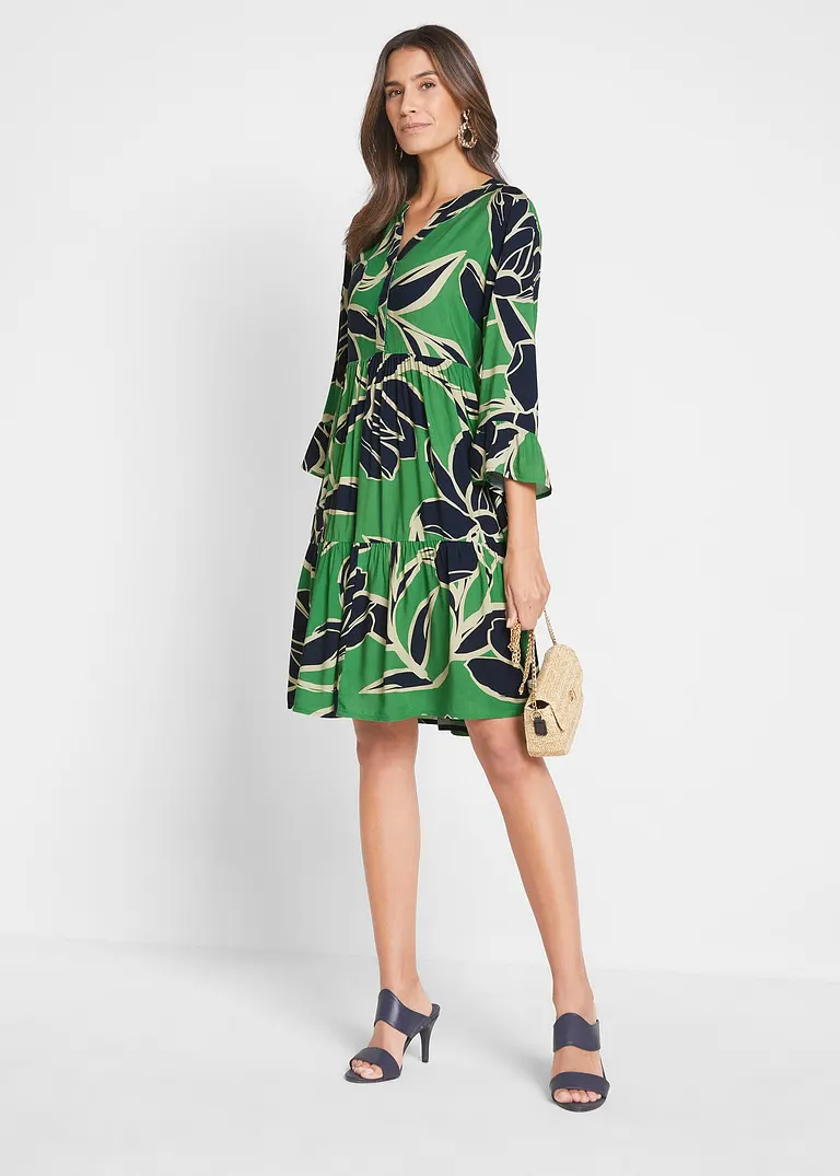 Bonprix Sommerliches Stufenkleid Mit Trendigem Muster - Grün