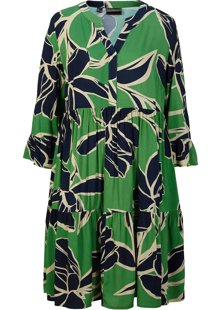 bonprix Sommerliches Stufenkleid mit trendigem Muster - grün