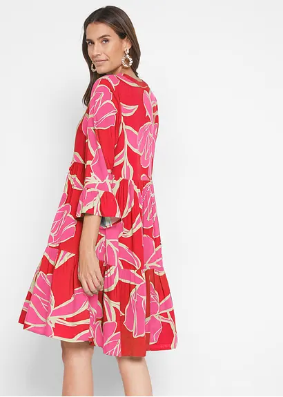 Bonprix Sommerliches Stufenkleid Mit Trendigem Muster - Rot