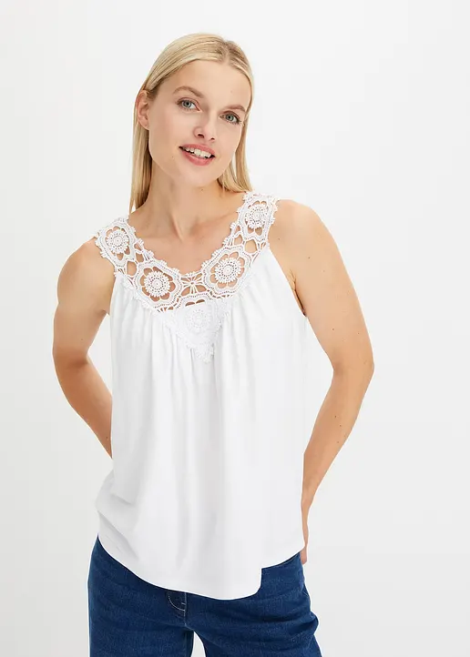 Bonprix Sommerliches Top Mit Spitze Vorne Und Hinten Am V-Ausschnitt