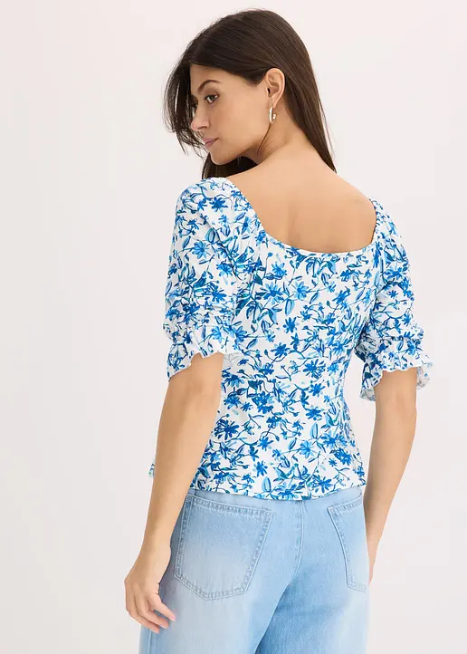 Bonprix Sommershirt Mit Floralem Print Und Puffärmeln - Weiß