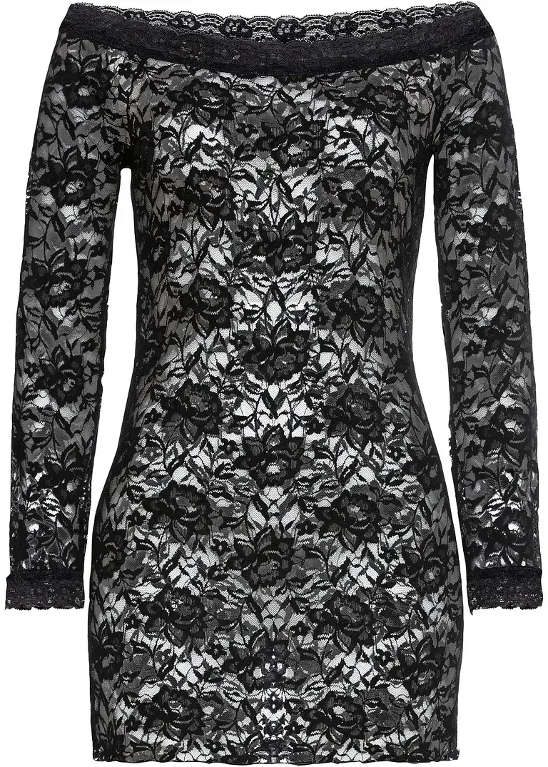 Bonprix Spitzen-Kleid Mit Carmen-Ausschnitt - Schwarz - Damen
