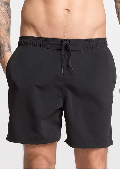 Bonprix Sportive Badeshorts In Unifarbenem Design - Schwarz