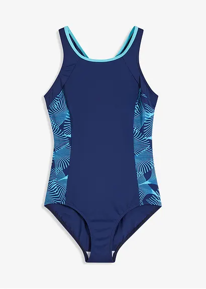 bonprix Sportlicher Badeanzug mit tollem Muster - blau - Damen