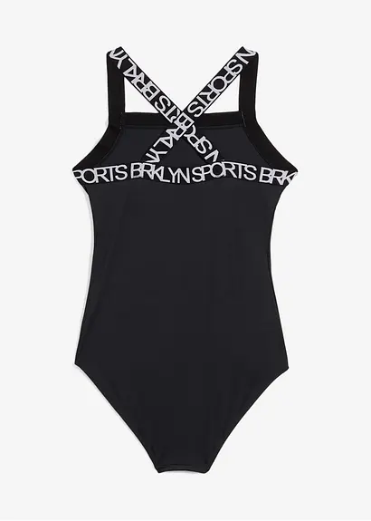 Bonprix Sportlicher Badeanzug Mit überkreuzten Trägern - Schwarz - Kinder