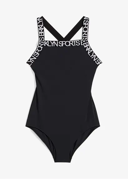 bonprix Sportlicher Badeanzug mit überkreuzten Trägern - schwarz - Kinder