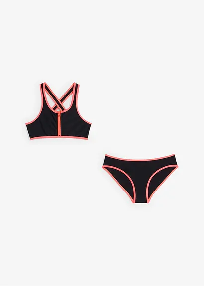Bonprix Sportlicher Bikini Mit Reißverschluss Detail Und Säumen In Kontrastfarbe
