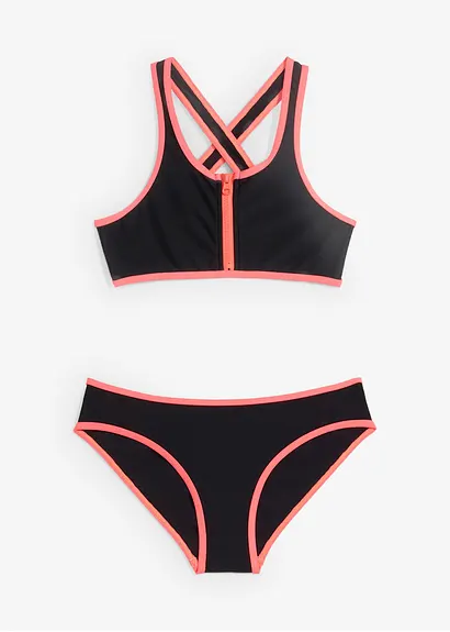bonprix Sportlicher Bikini mit Reißverschluss Detail und Säumen in Kontrastfarbe