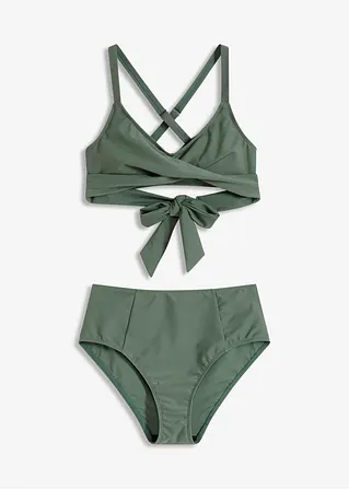 bonprix Sportlicher Bustier Bikini mit modischer Rückenlösung - oliv