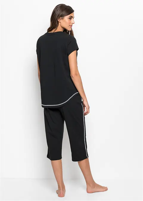 Bonprix Sportlicher Capri Pyjama Mit Schönem Frontdruck - Schwarz/weiß