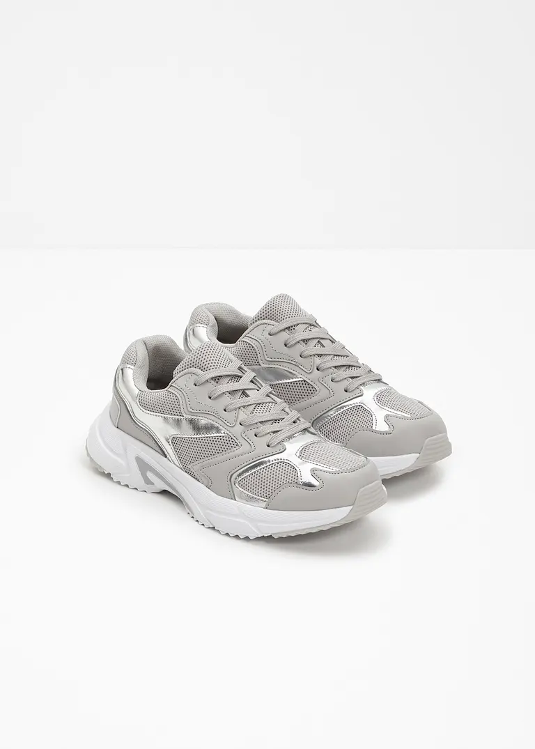 Bonprix Sportlicher Chunky Sneaker Mit Metallic Details - Grau