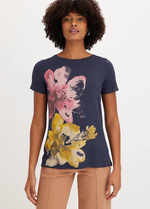 Bonprix Stillvolles Shirt Mit Blumendruck - Blau - Damen