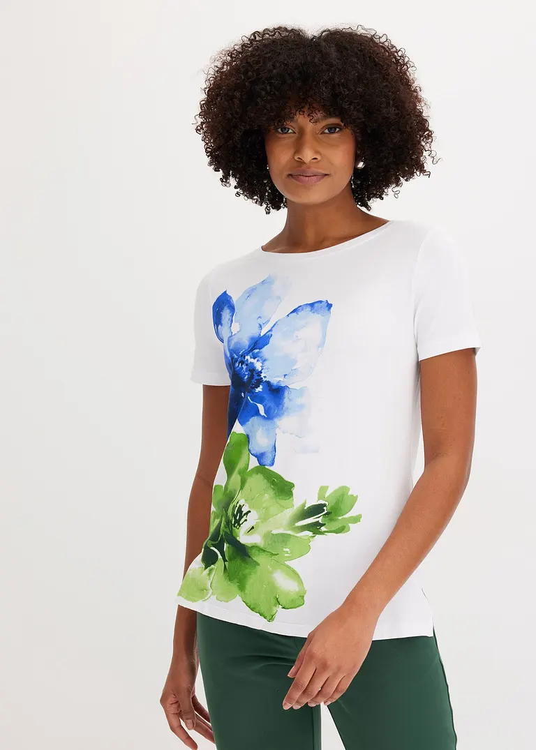 Bonprix Stillvolles Shirt Mit Blumendruck - Weiß - Damen