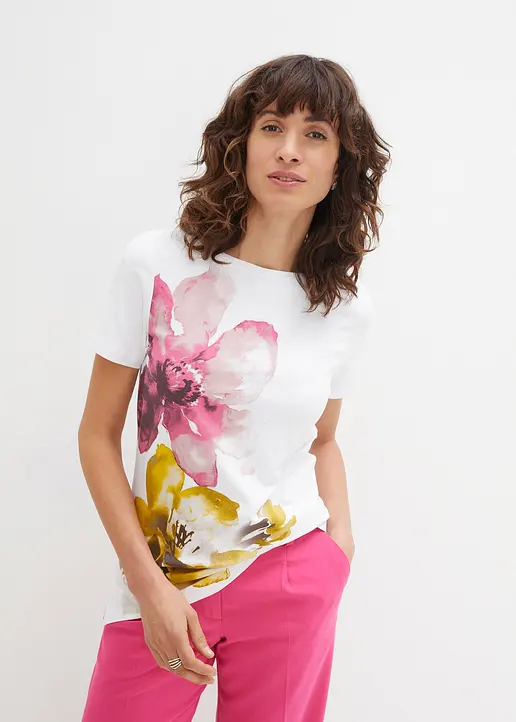 Bonprix Stillvolles Shirt Mit Blumendruck - Weiß - Damen