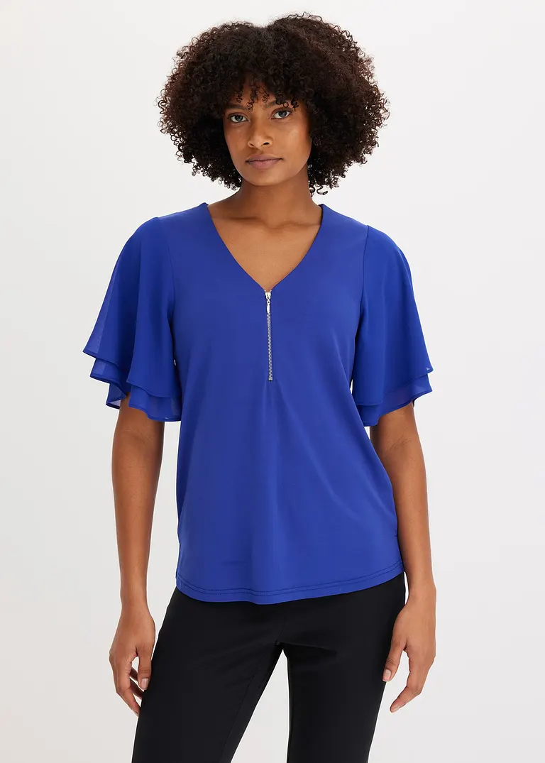 Bonprix Stillvolles Shirt Mit Chiffonärmeln - Blau - Damen