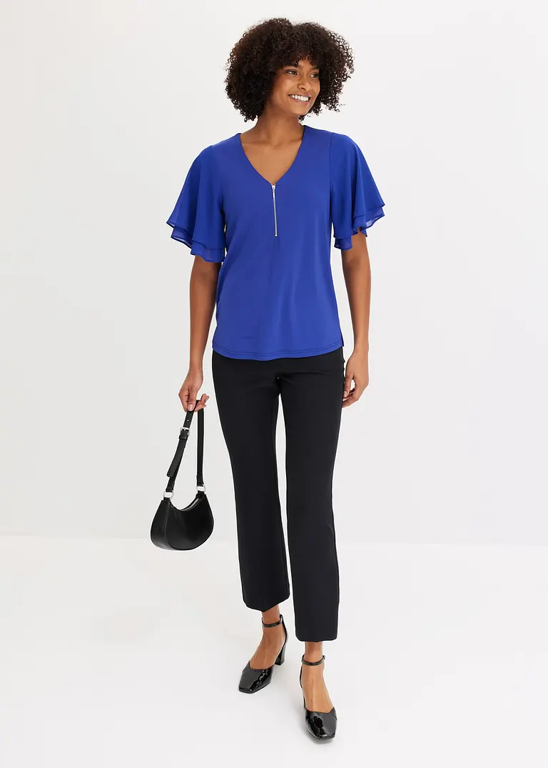 Bonprix Stillvolles Shirt Mit Chiffonärmeln - Blau - Damen