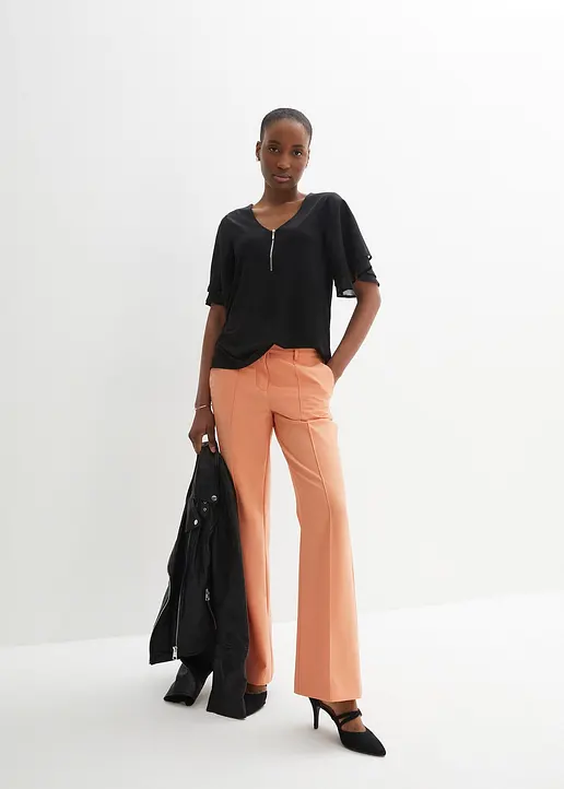 Bonprix Stillvolles Shirt Mit Chiffonärmeln - Schwarz - Damen