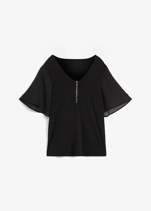 bonprix stillvolles Shirt mit Chiffonärmeln - schwarz - Damen