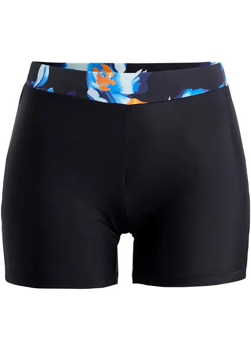 bonprix Stilvolle Baderadler mit breitem Bund und Blumendruck - schwarz