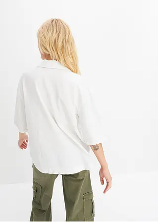 Bonprix Stilvolle Bluse Mit Polokragen Aus Leinen-Viskose-Mix - Weiß