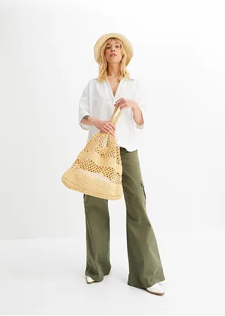 Bonprix Stilvolle Bluse Mit Polokragen Aus Leinen-Viskose-Mix - Weiß